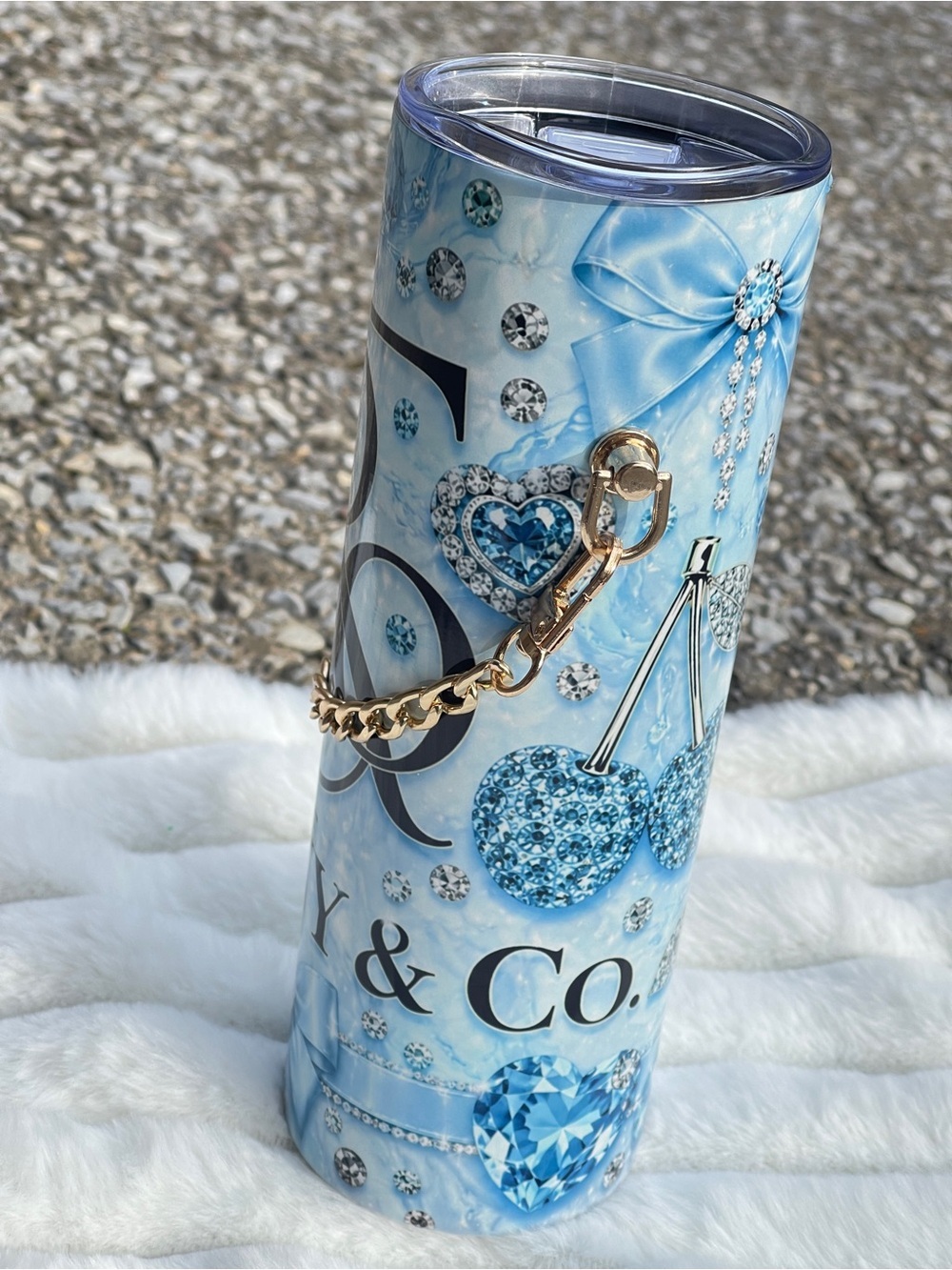 Tiffany Blue Jeweled Tumbler with Gold Chain - Picture 5 of 7